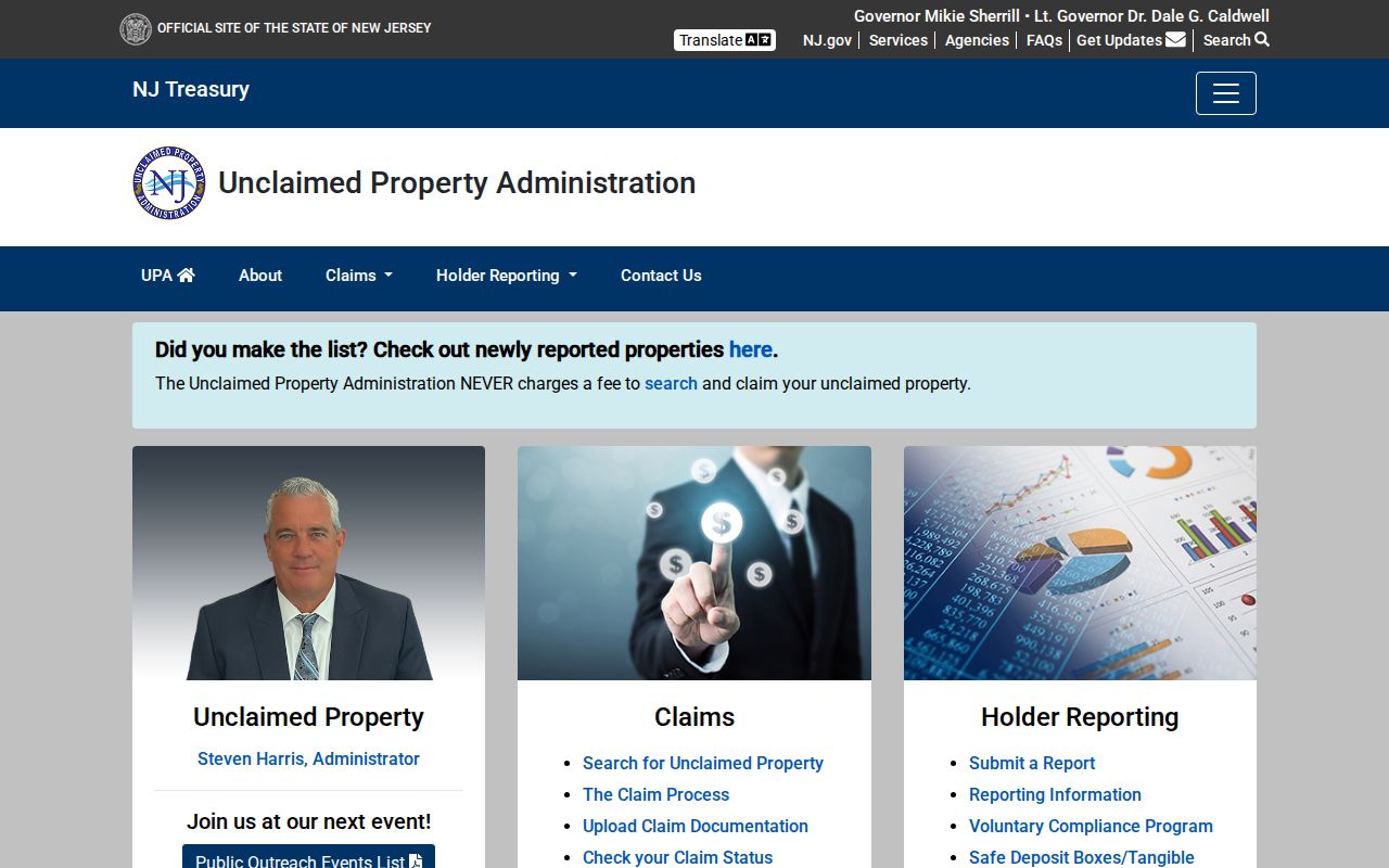 New Jersey previous residents research using an unclaimed-property name search