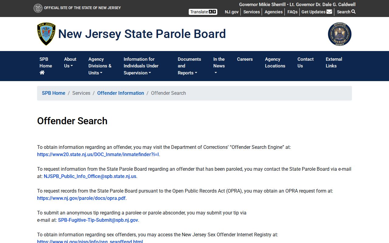 New Jersey residents directory official custody record search route