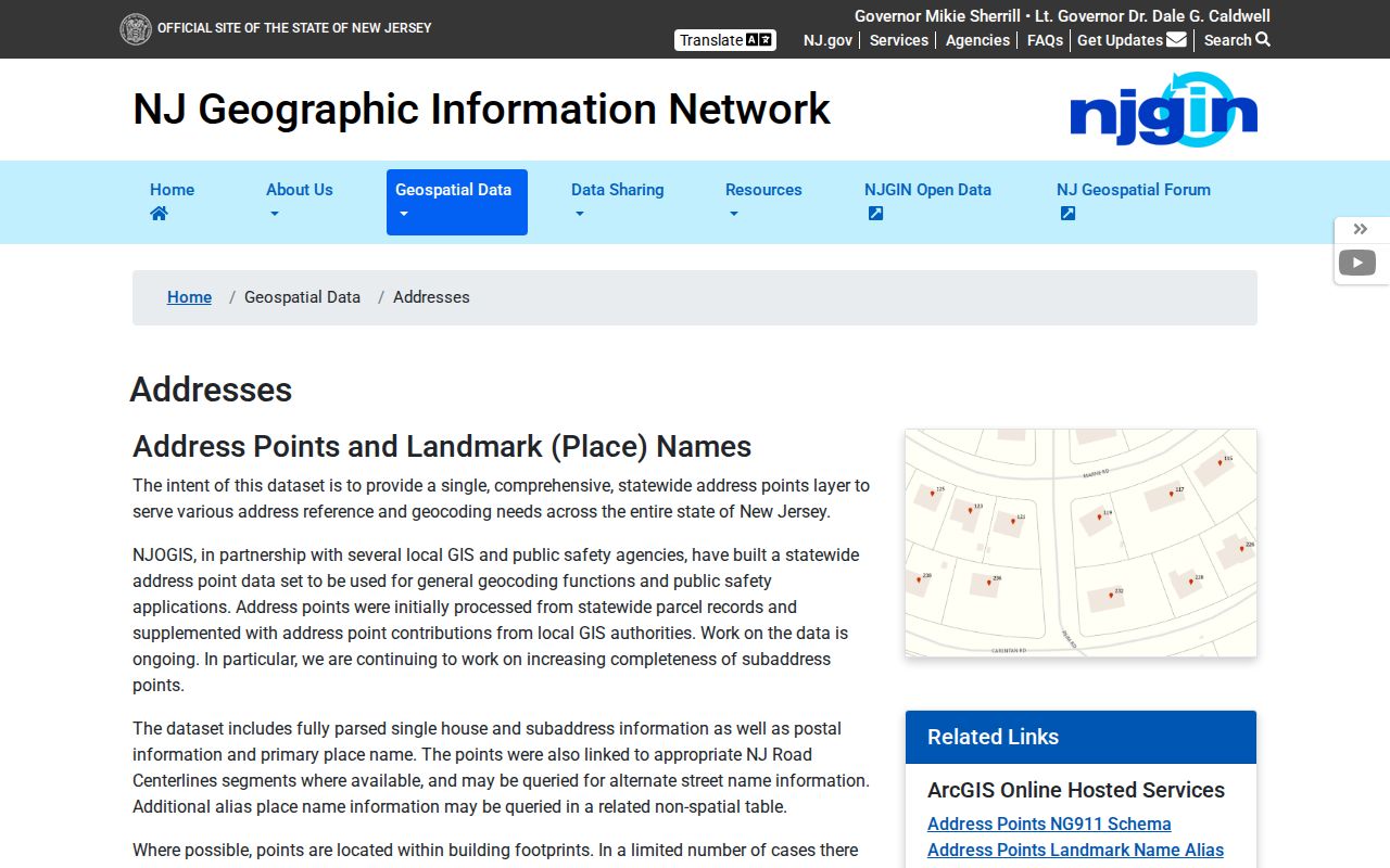 New Jersey street directory source for address points and alternate street names