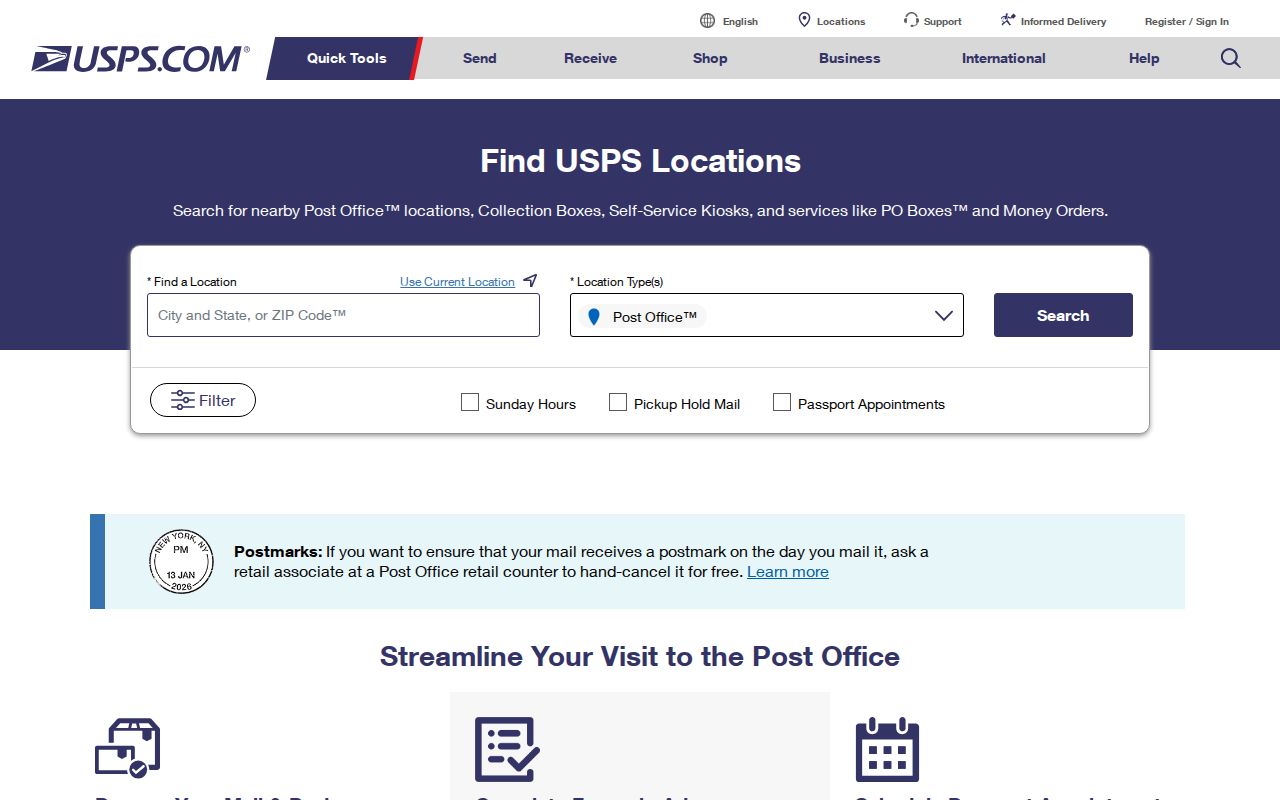 New Jersey ZIP code directory reference to USPS location and delivery search filters