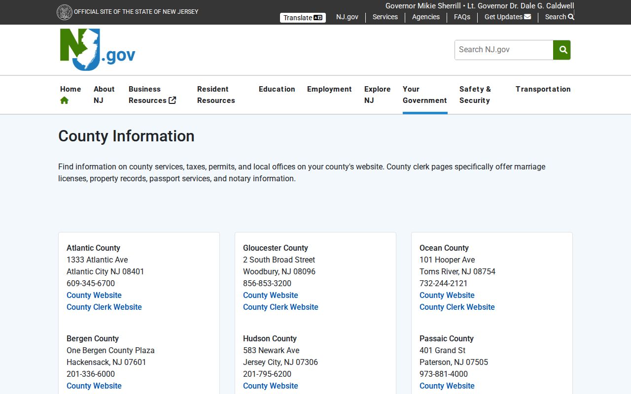 New Jersey residents directory county records office directory