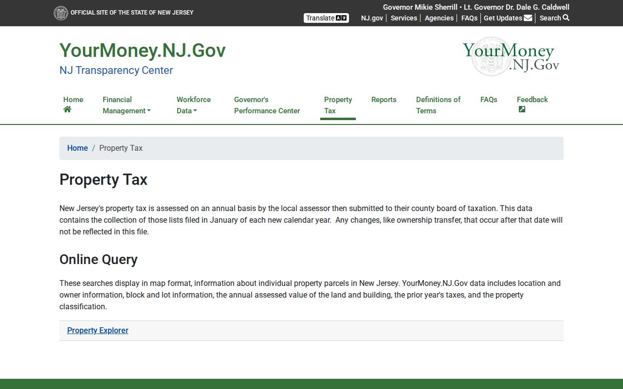 New Jersey street directory view of the statewide Property Explorer