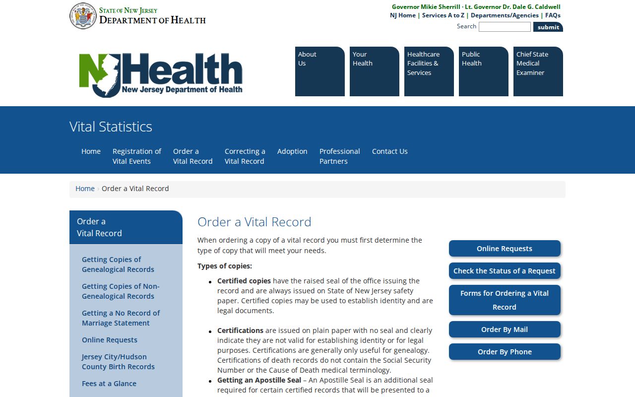 New Jersey resident lookup vital record order choices